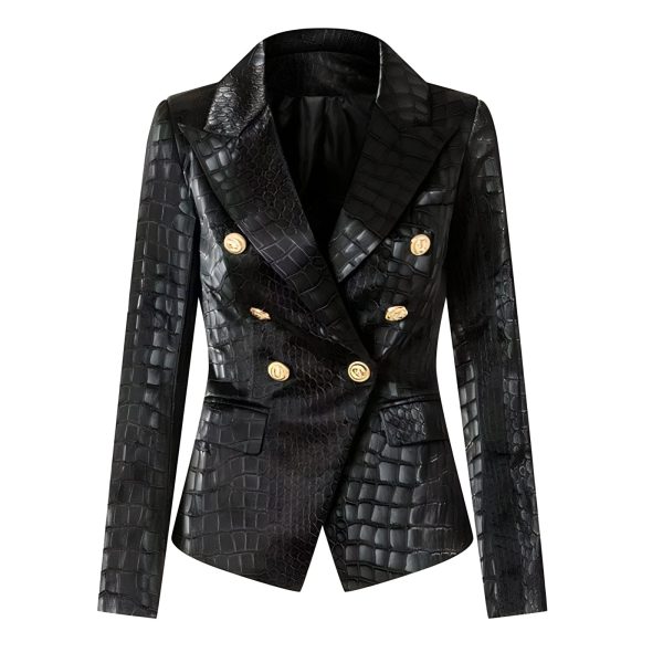 Faux Leather Long Sleeve Blazer#2