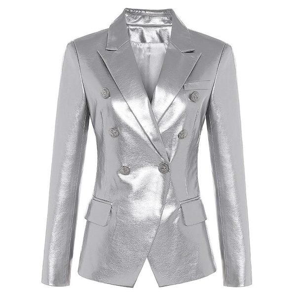 Faux Leather Blazer - Platinum